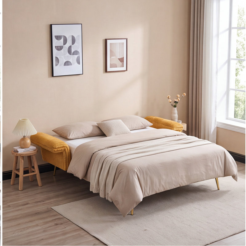 Canapé-lit en velours côtelé de 79 pouces, canapé double pliable avec accoudoirs pliables pour le salon et les petits espaces