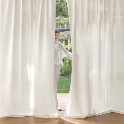 Non-See-Through Privacy Linen Curtains 2 Panels, Light Filtering Window Curtains Farmhouse Textured Back Tab Semi Sheer Drapes For Bedroom Living Room, 52 X 84 Inches Long, Natural White