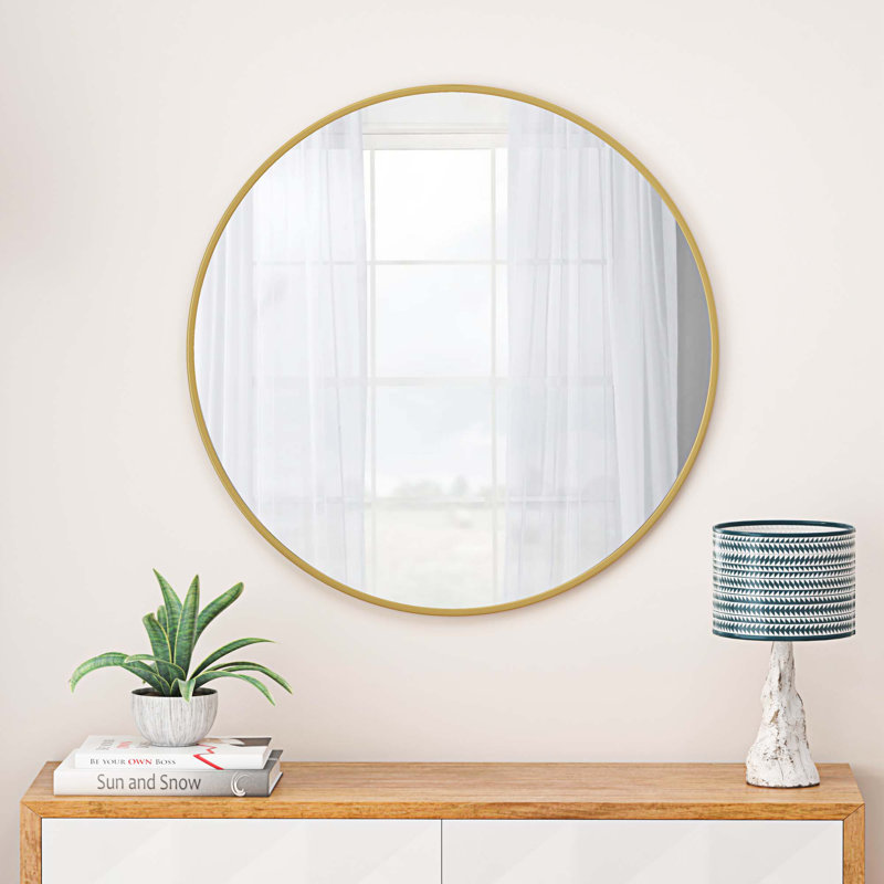 Miroir mural rond en métal, 38 po x 38 po, Or