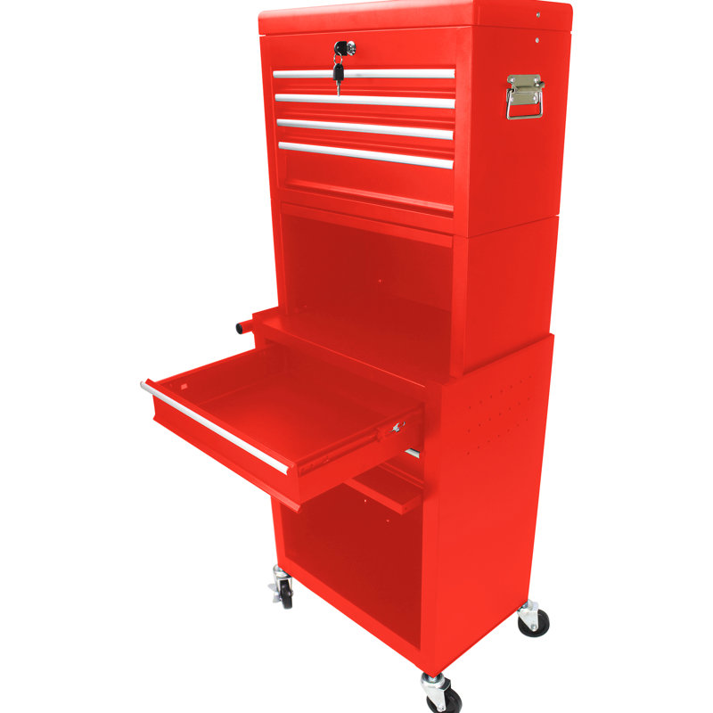Coffre à outils 6 roulettes en métal avec serrure - capacité de 220 lb, atelier de garage rouge