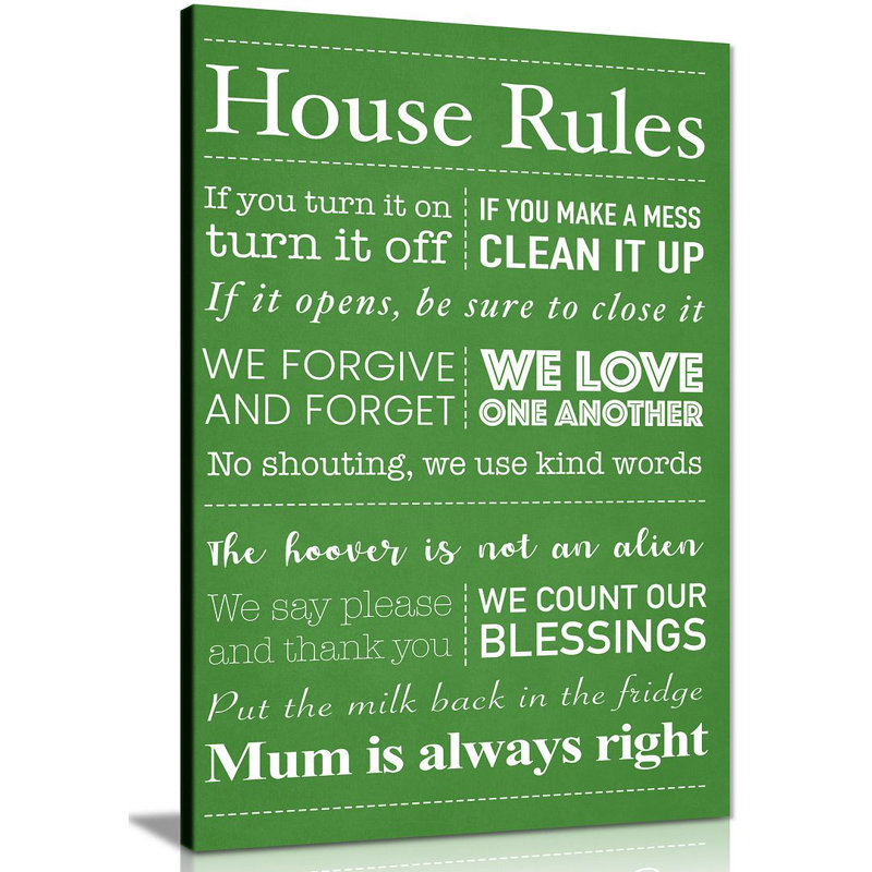 House Rules - Wrapped Canvas Print, 31cm H x 20cm W