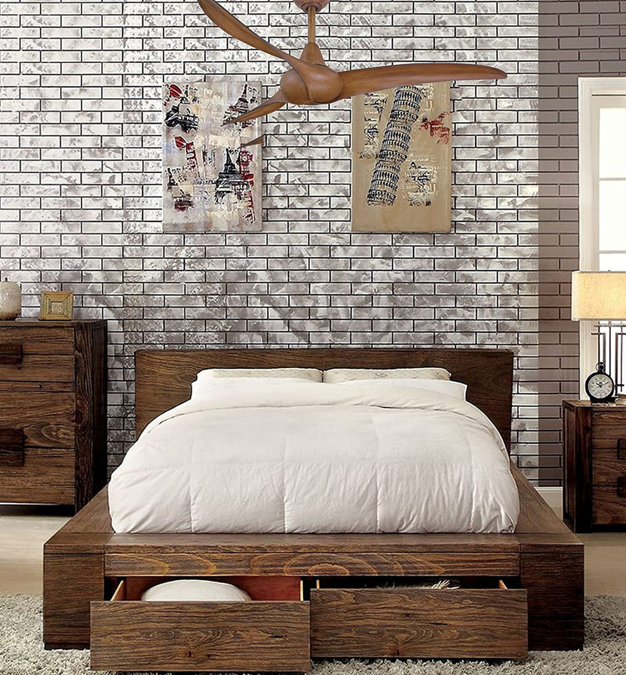 52" Wave 3 - Blade Propeller Ceiling Fan with Remote Control, Distressed Koa