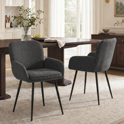 Upholstered Chenille Dining Chairs With Metal Legs (Set of 2)