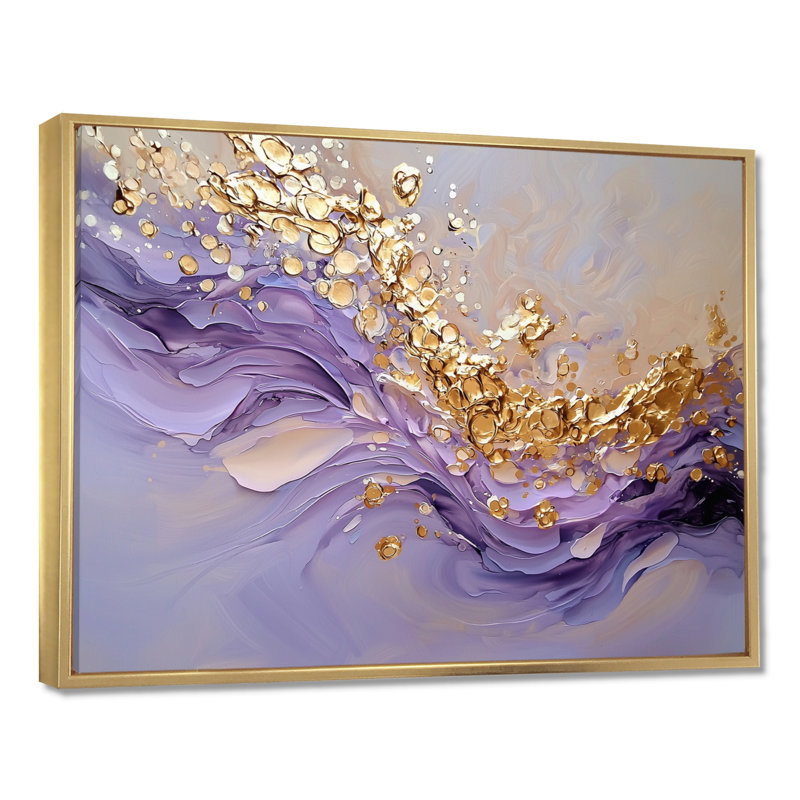 «Gold and Mauve Geode Stones River I», reproduction d'art sur toile, H 24 po x l 32 po, Doré