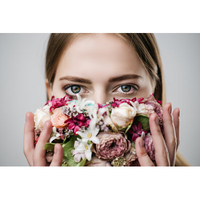 Beautiful Girl With A Mask Of Flowers by Oleksandr Khomenko - Wrapped Canvas Print