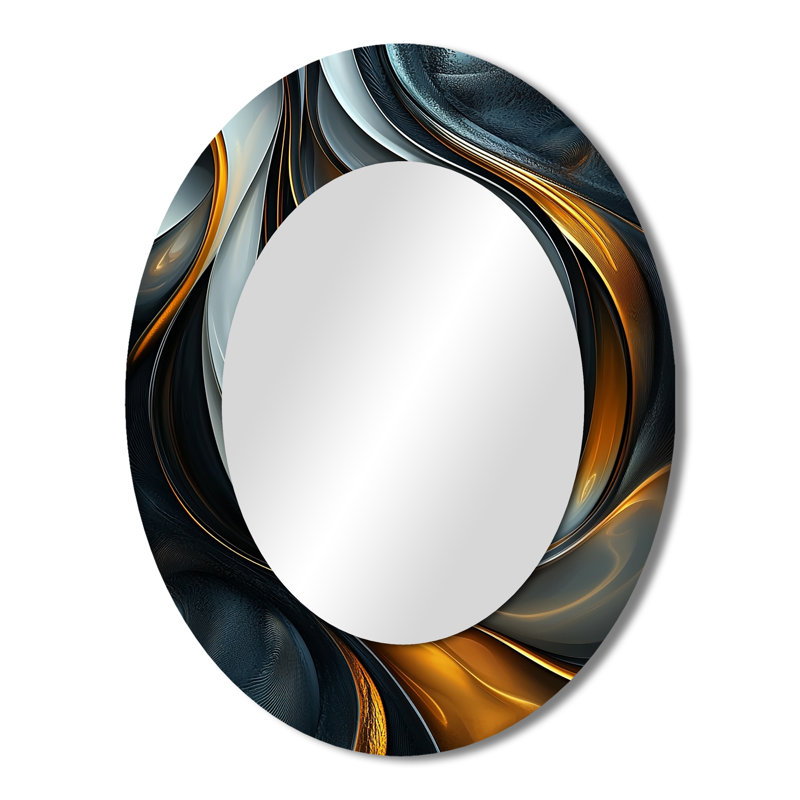 Swirl Abstract In Gold And Black Tones I - Gold Oval Wall Mirror Decor, 43" x 33"