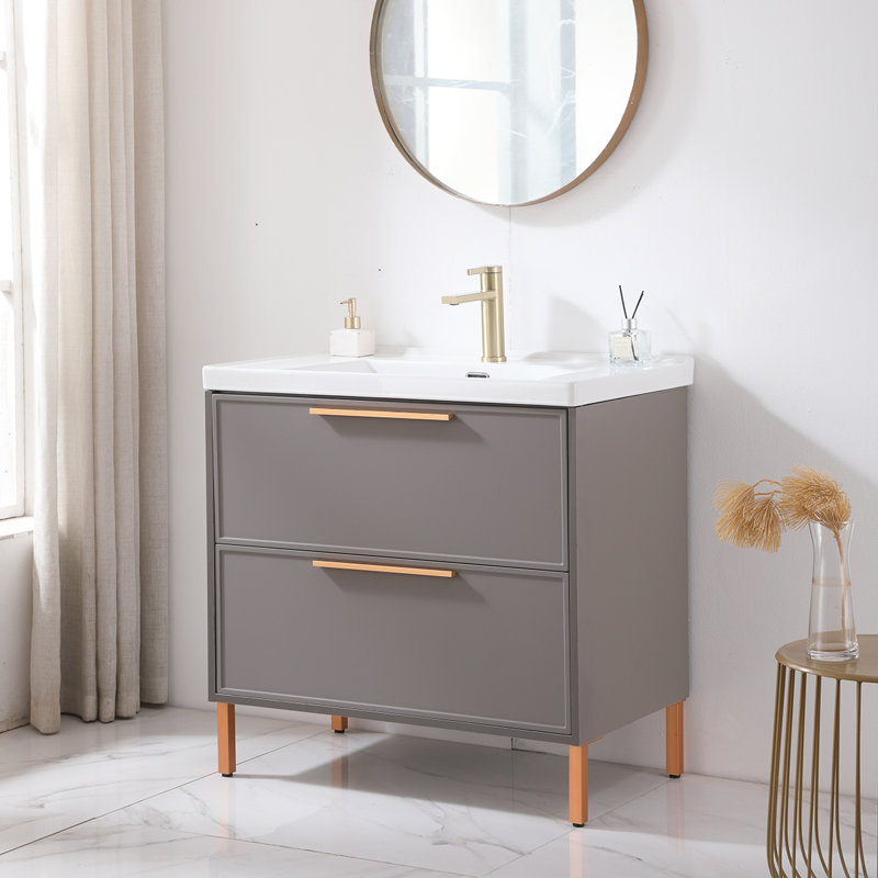 Ensemble de meuble-lavabo simple autoportant 32 tiroirs 32 po avec plateau en céramique