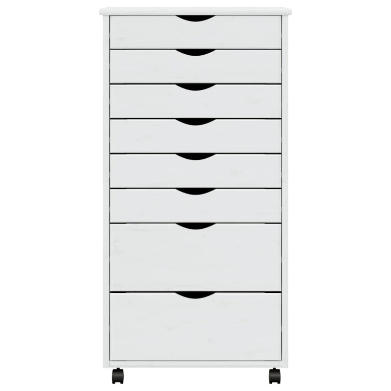 vidaXL MOSS 8-Drawer Chest with Wheels, Solid Pinewood, White