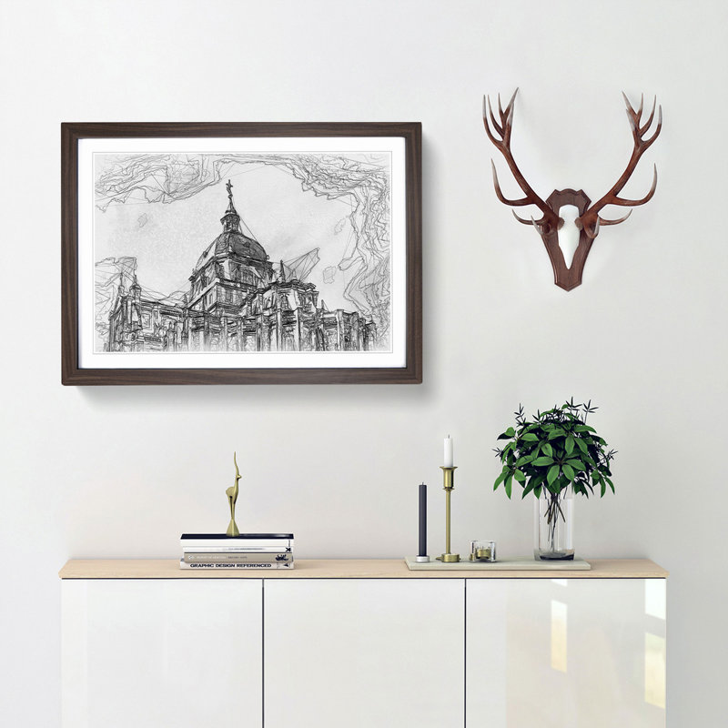 Almudena Cathedral in Madrid Spain in Abstract - Picture Frame Graphic Art Print, 36cm H x 48cm W x 2cm D, Walnut Framed