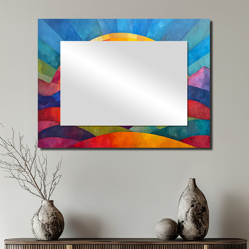Rainbow Over Abstract Colorful Mountains - Landscapes Mirror Wall Art - Printed On Metal, 24" x 32"