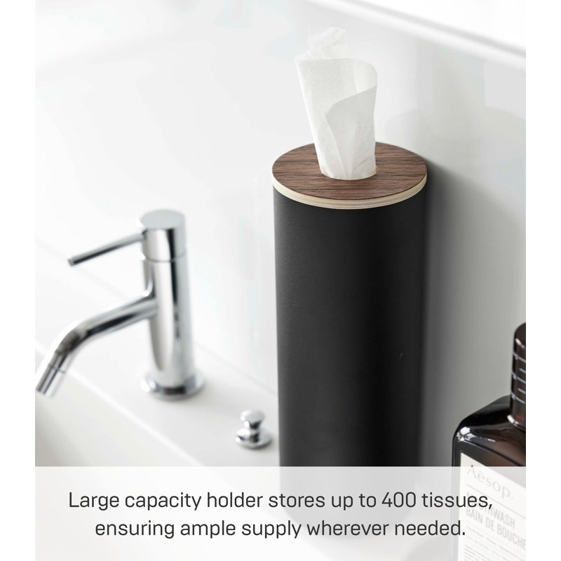 Modern White Steel and Wood Round Tissue Case