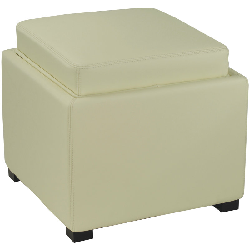 Alesea Upholstered Ottoman, Off-White Faux Leather