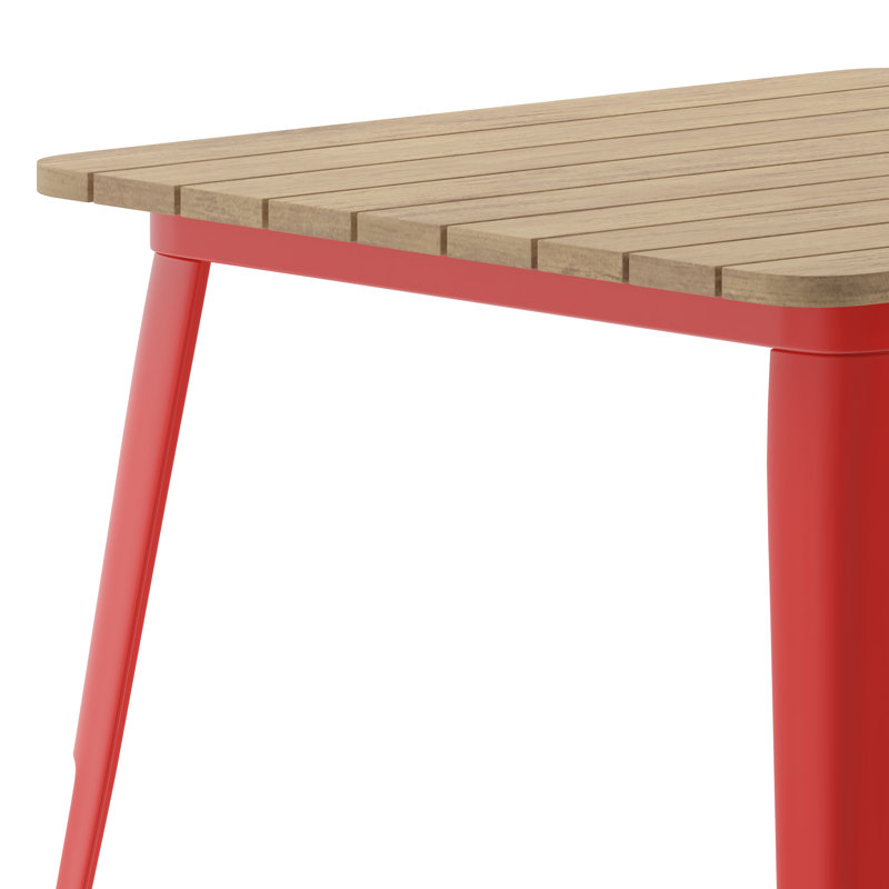 Harewood Square Commercial Indoor/Outdoor Poly Resin Restaurant Table with Steel Frame, Brown Top/Red Base, 31.5" W x 31.5" L