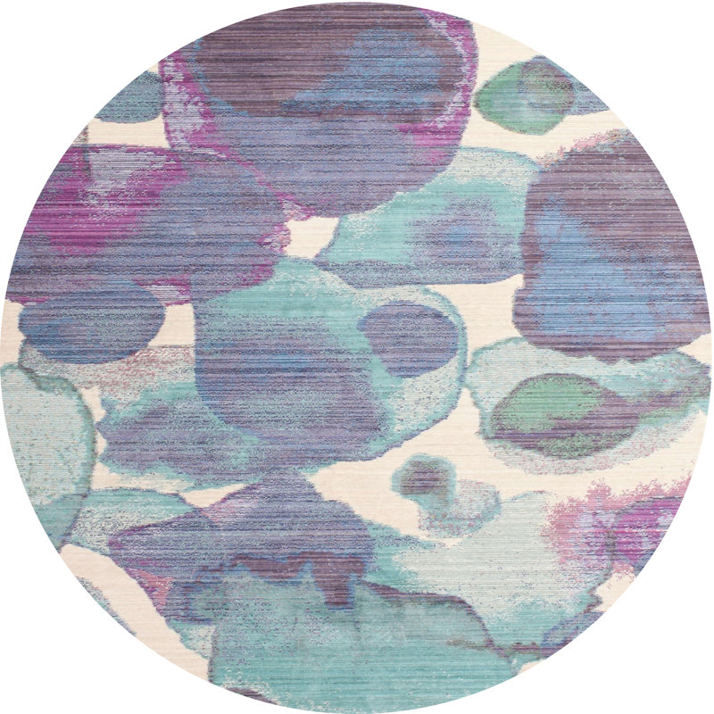 Tapis bleu/vert contemporain, Rond 4 pi