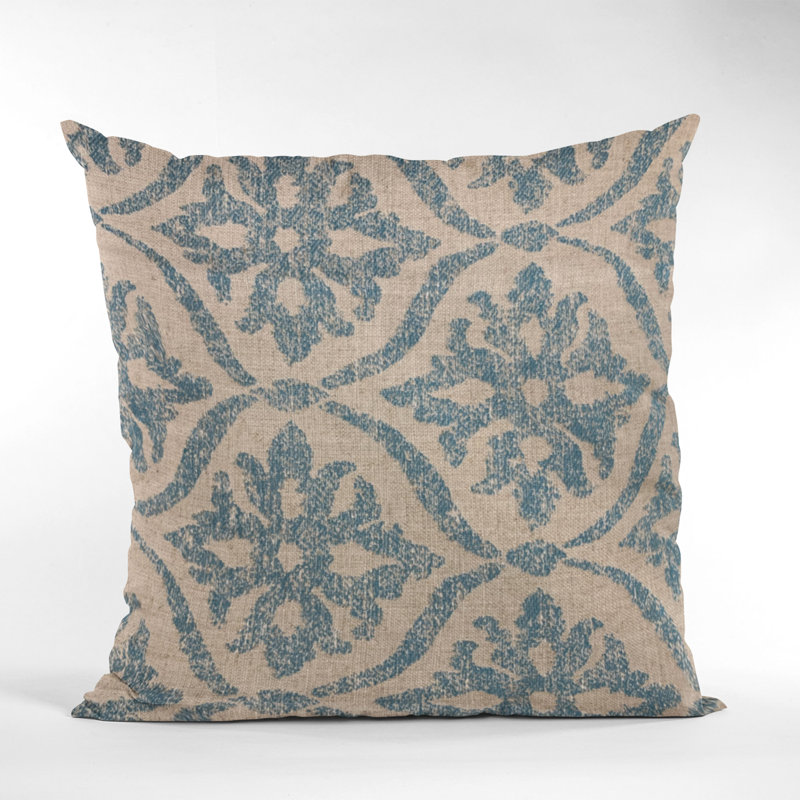 Flowers Linen Indoor/Outdoor Pillow Cover & Insert, 12" x 20", Beige, Blue