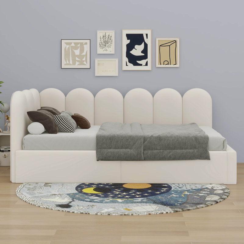Canapé-lit moderne tapissier avec tête de lit, structure de lit simple en velours avec rangement hydraulique, Beige