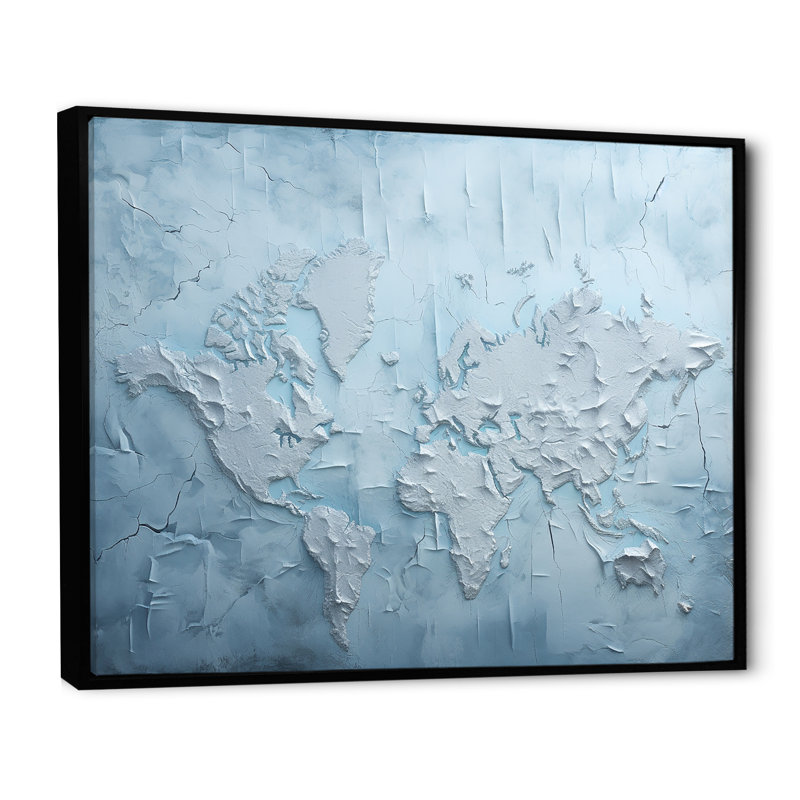 «Ice Age World Map I», reproduction sur toile, Cadre flottant noir, 34" H x 44" W