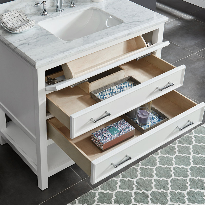 Meuble-lavabo simple 37 po avec plateau en marbre de Carrare Rex