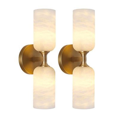 Ephraim 2 - Light Dimmable Brass Cylindrical Wall Sconce With Alabaster Shade (Set of 2)