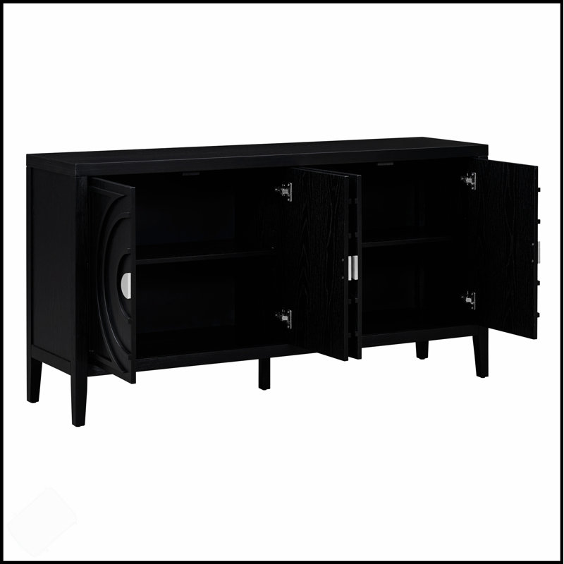 Buffet rétro avec rainure circulaire et poignées rondes en métal pour un rangement et une décoration polyvalents