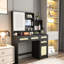 Meuble-lavabo de maquillage avec 3 lumières colorées et compartiment de miroir, 4 tiroirs 1 armoire, meuble-lavabo de chambre à coucher, miroir ouvrable avec effets, tiroir spacieux, noir-1230756889
