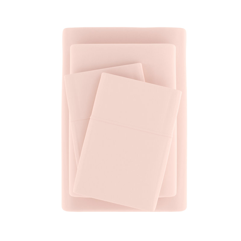 Becky Cameron 1800 Series Double-Brushed Microfiber 4 Piece Sheet Set, King Sheet Set + Fitted Sheet + 2 Pillowcases, Blush