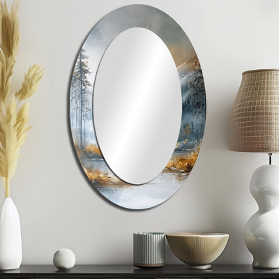 Parallel Peaks Of Abstract Mountain Landscape II - Miroir mural ovale moderne brun