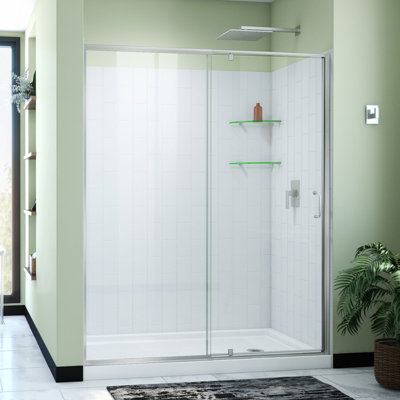 Flex 60" W x 30" D x 78" H Semi-Frameless Square Tub Enclosure with Fixed Panel and Base Included