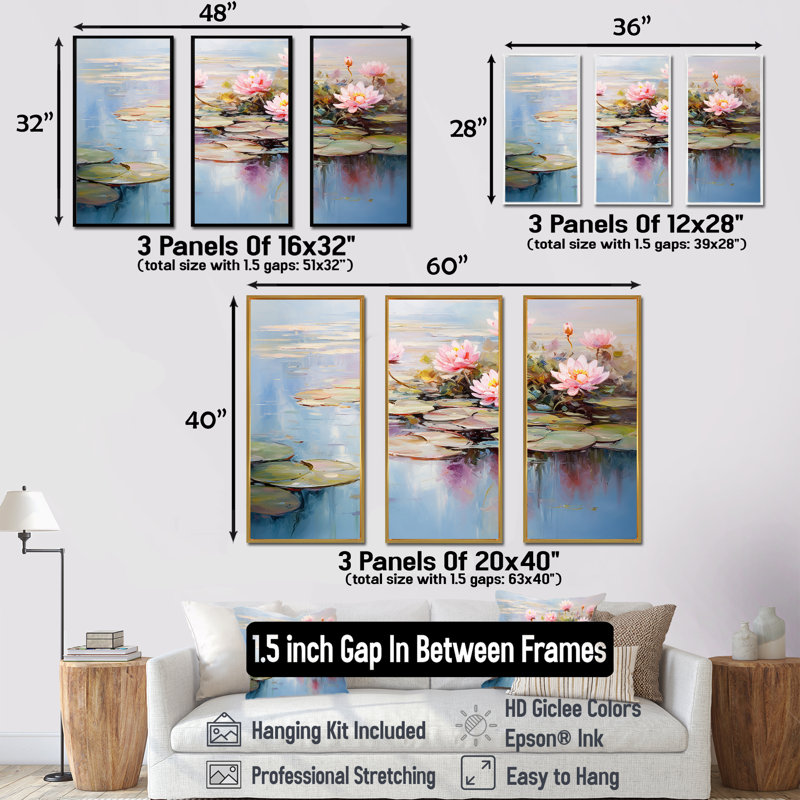 Bleu et vert Monets Lake Reflections 5 - lac, art mural, H 40 po x l 60 po, Cadre flottant blanc