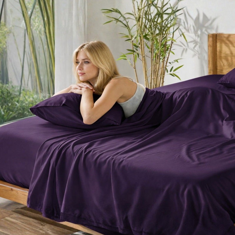 Ultra Soft Bamboo Sheet Set - 4 Pc Set - Wrinkle Resistant - Cooling Sheets with Deep Pockets, Purple