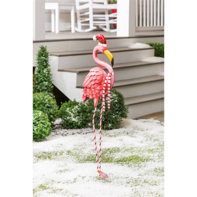 Statue de jardin en métal Santa Flamingo