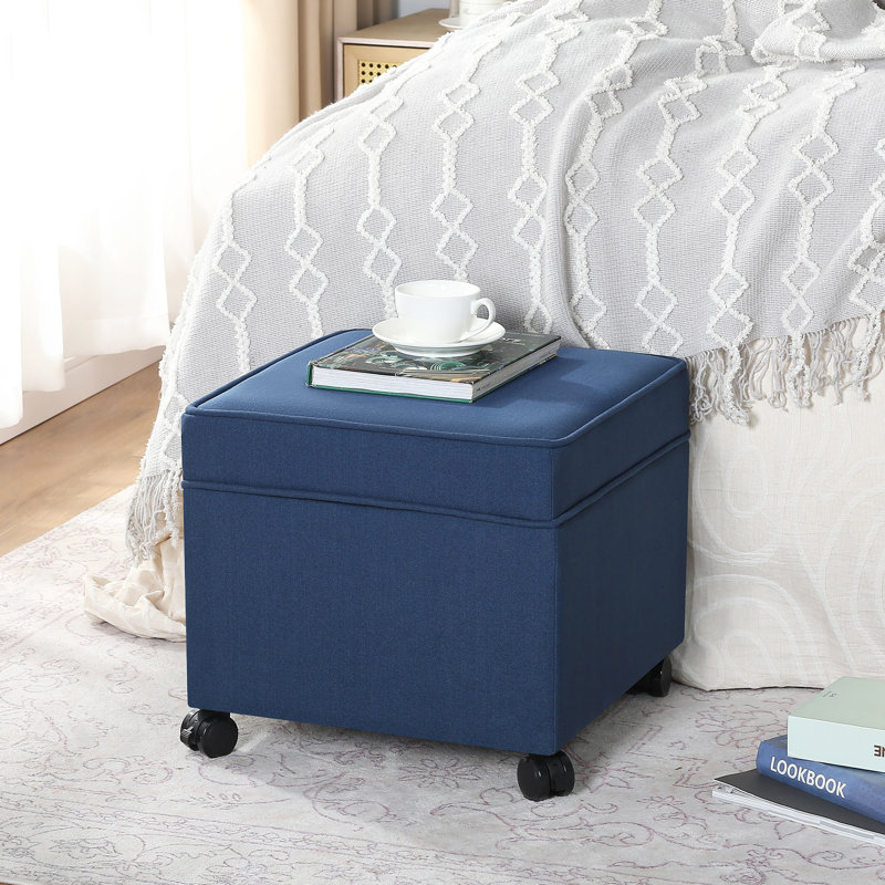 Felixstowe Storage Ottoman Script Fabric With Casters, Dark Blue