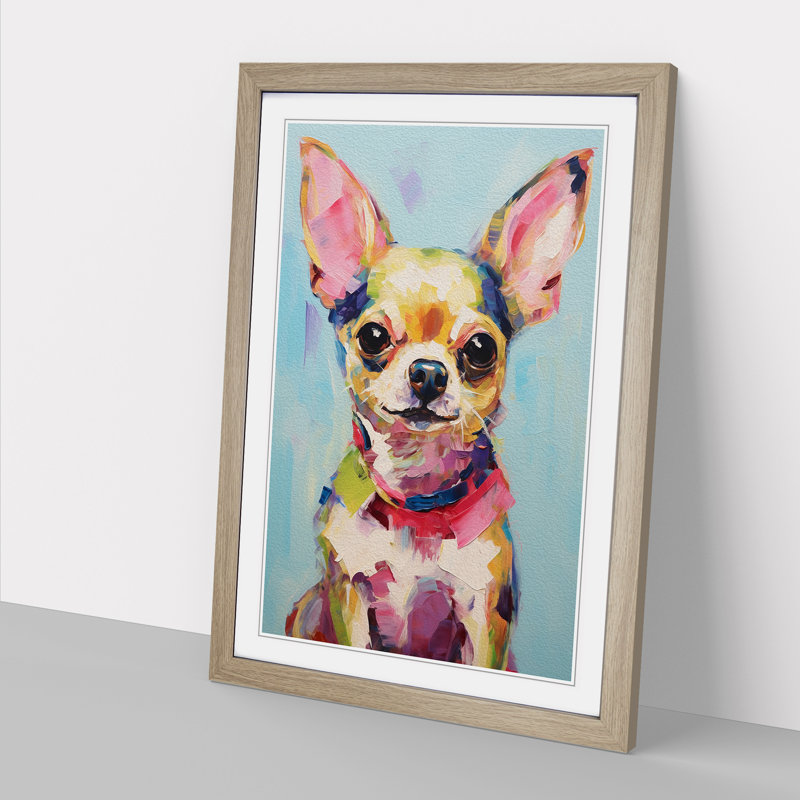 Chihuahua Gestural - Single Picture Frame Print on Wood, Oak, 64cm H x 46cm W x 2cm D