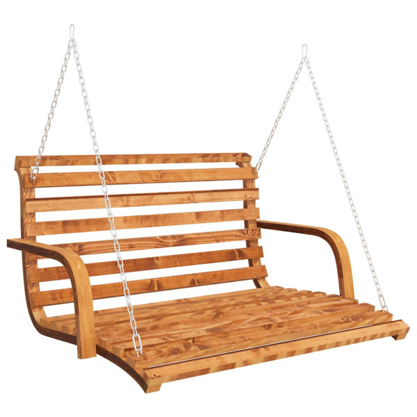 Union Rustic Swing Bench Solid Bent Wood with Teak Finish 49.6
