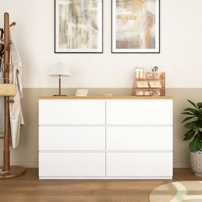 Armoire de rangement à 6 tiroirs, commode, organisateur de vêtements en bois, grande commode à 6 tiroirs, grand espace de rangement pour la chambre à coucher, le couloir et le vestibule