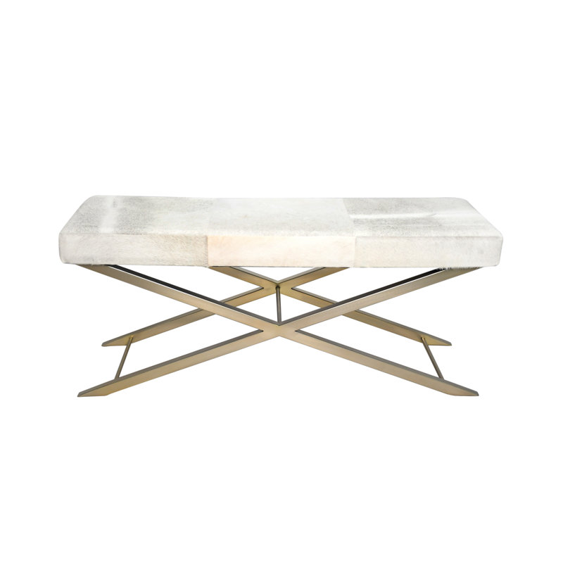 Najibah Cowhide Bench, Gray/White, Gold