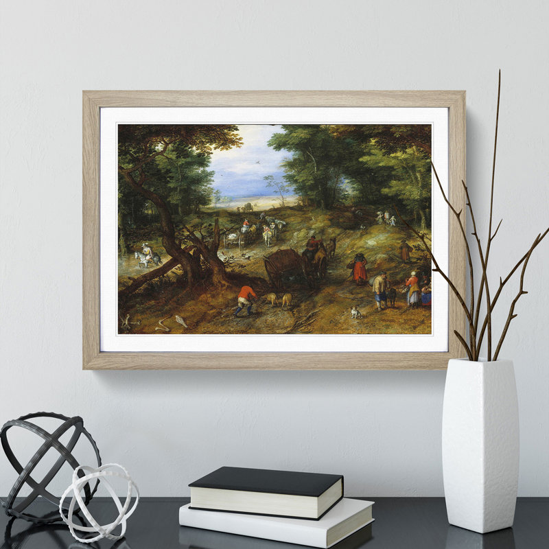 A Woodland Road with Travellers by Pieter Bruegel the Elder - Picture Frame Painting, Oak Framed, 48cm H x 65cm W x 2cm D