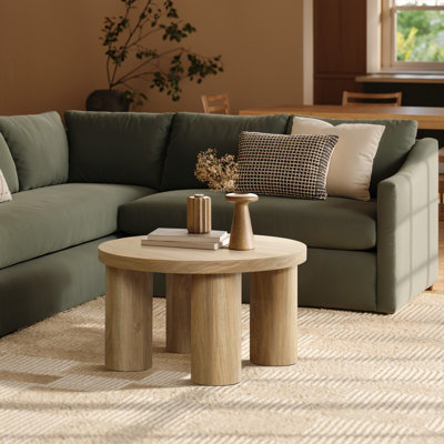 Oak Finish Manufactured Wood Round Coffee Table with 4 Pillar Legs by Millwood Pines
