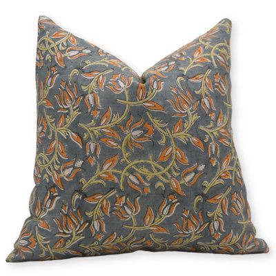 Fabdivine Block Print Pure Linen  Throw Pillow Covers, Handmade (Kamal Dutta, Orange)