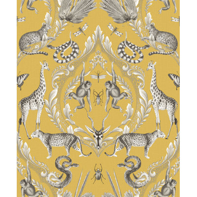 Bazaar Metallic Jungle Menagerie Damask 33' L x 21" W Wallpaper Roll