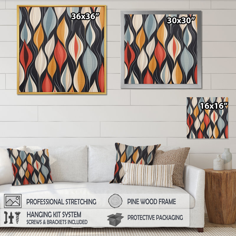«Retro Abstractleaves II», reproduction d'art géométrique moderne, H 12 po x l 20 po x P 1 po, Cadre simple noir
