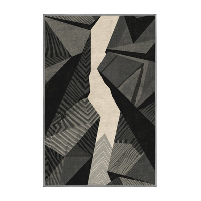 Machine Washable Peksenak Rustic Geometric Rug in Grey – Grey Binding