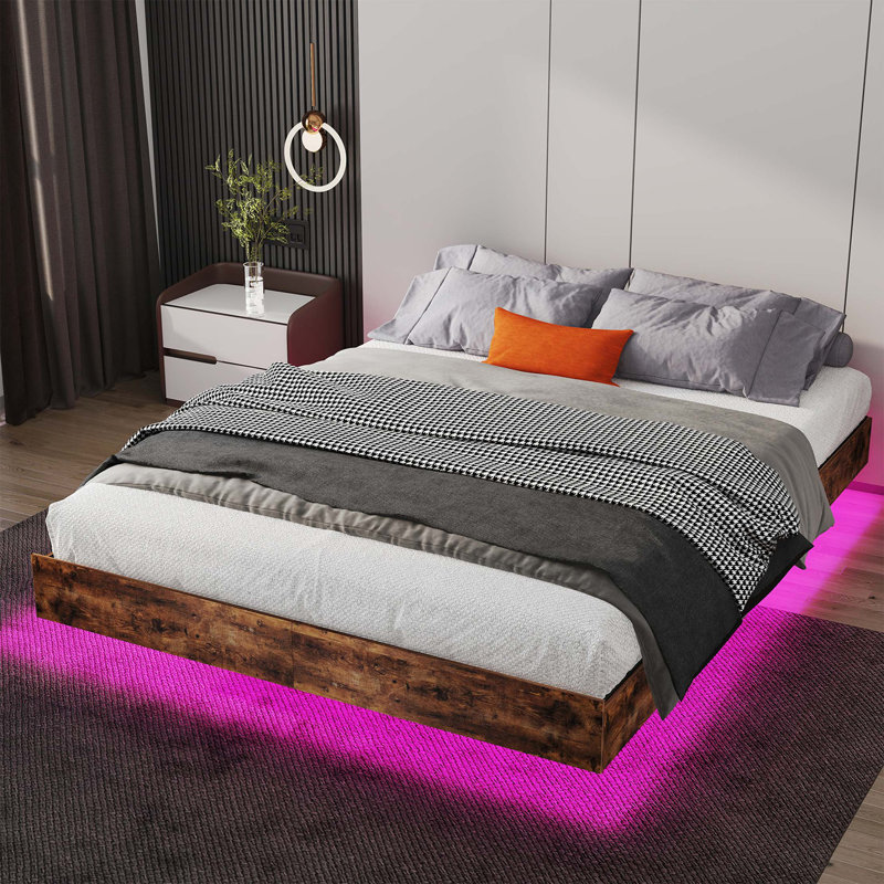 Full Size Floating Bed Frame with LED Lights, Heavy Duty Metal Platform, Full