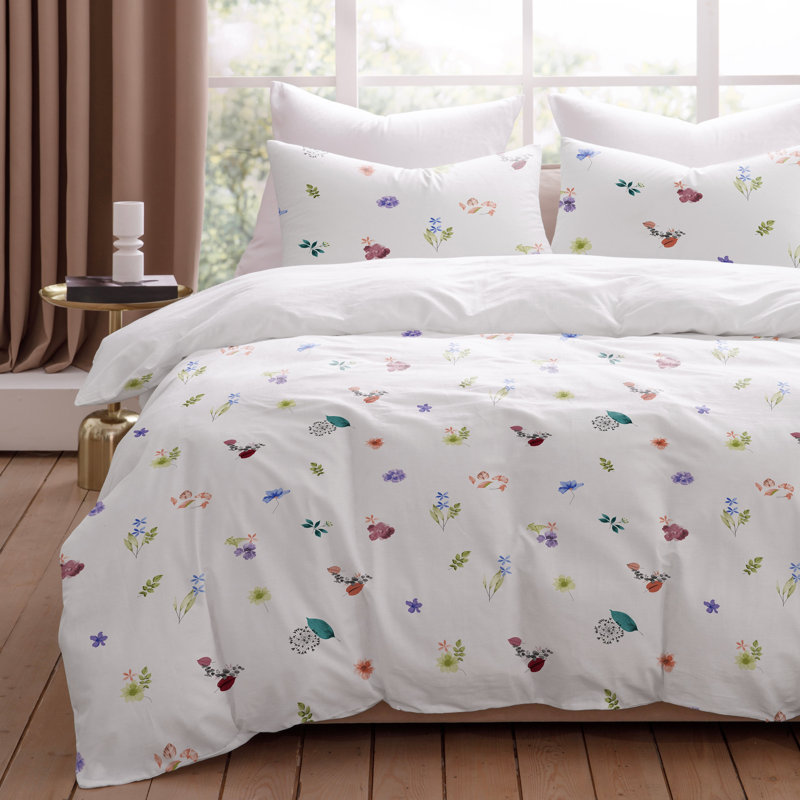 Ensemble de housse de couette en coton 3 pièces Pointehaven, Housse de couette double et 2 taies décoratives s, Pollen floral