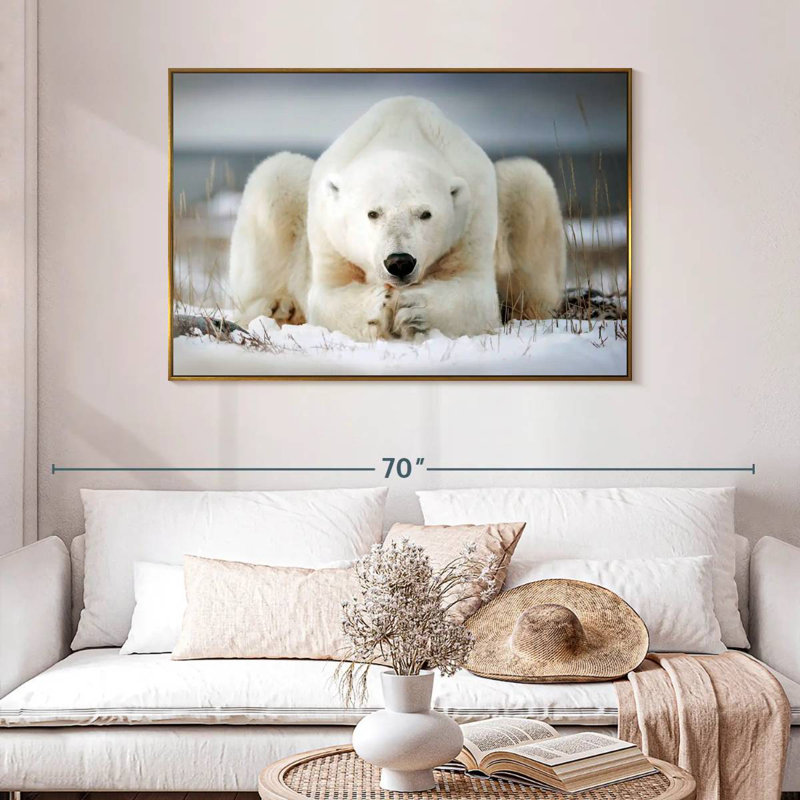 Yoga Polar Bear, 46" X 31", Floating Frame Gold
