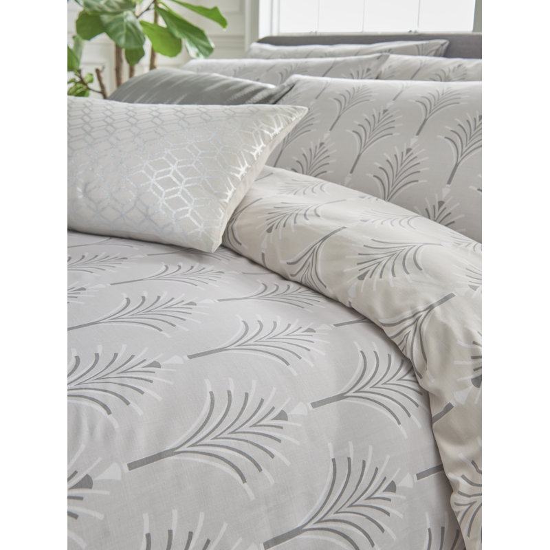 Amelie Grey Neutral 144 TC Reversible Duvet Cover Set - Contemporary Bedding, King Duvet Cover + 2 Standard Pillowcases