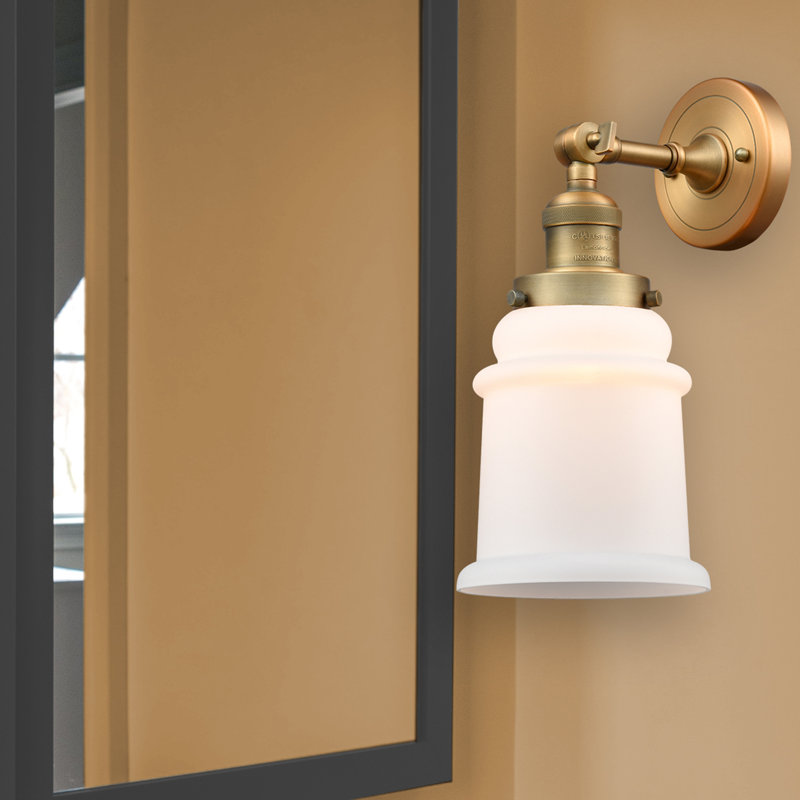 Galaviz Dimmable Bath Sconce, 6 Watt Vinage LED Bulb, Brushed Brass, Matte White Cased