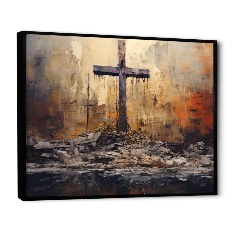 Minimalisme, croix religieuse, H 16 po x l 32 po x P 1 po, Cadre flottant noir