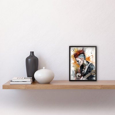 Edgy Young Punk Woman With Mohawk And Electric Guitar - Single Picture Frame Print