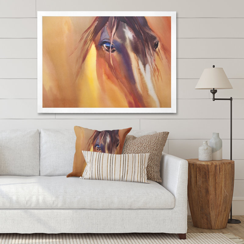 «Foal Horse In The Meadow», peinture sur toile, H 34 po x l 44 po, Toile blanche avec cadre d'angle fermé
